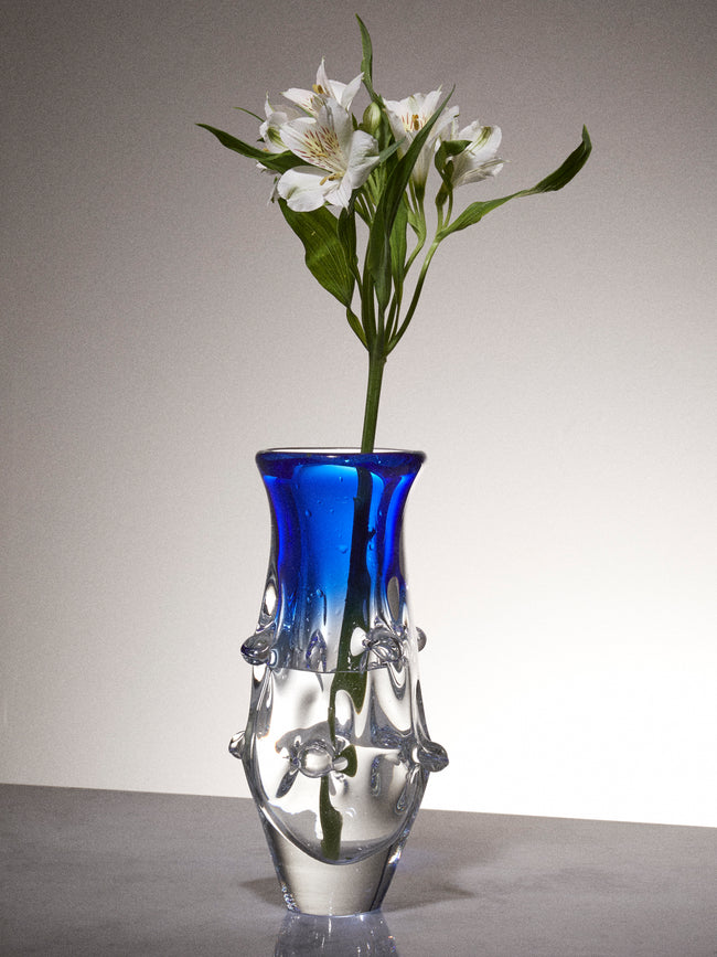 Antique and Vintage - 1970s Bohemian Crystal Vase (10in/25.5cm) - Blue - ABASK