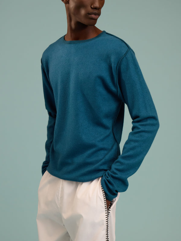 Denis Colomb - Fuzzy Brushed Cashmere Crew-Neck Sweater | Size: M - Blue - ABASK