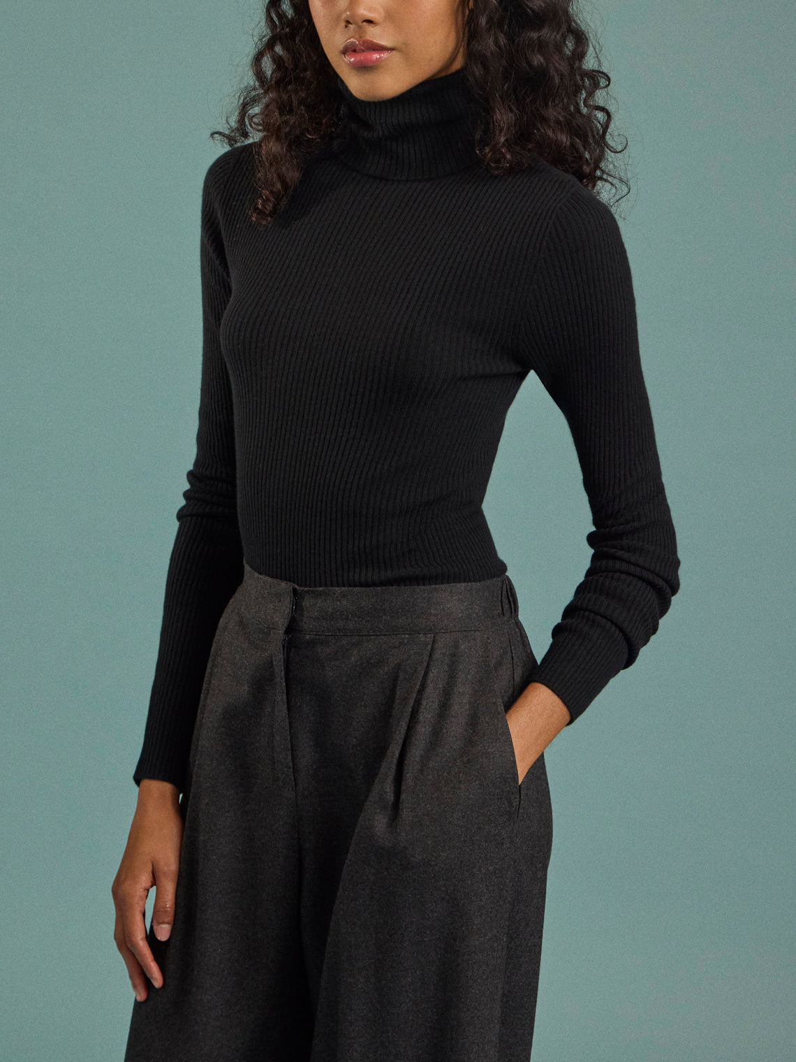 Arch4 - Izzy Baby Goat Cashmere Rollneck Top | Size: S - Black - ABASK