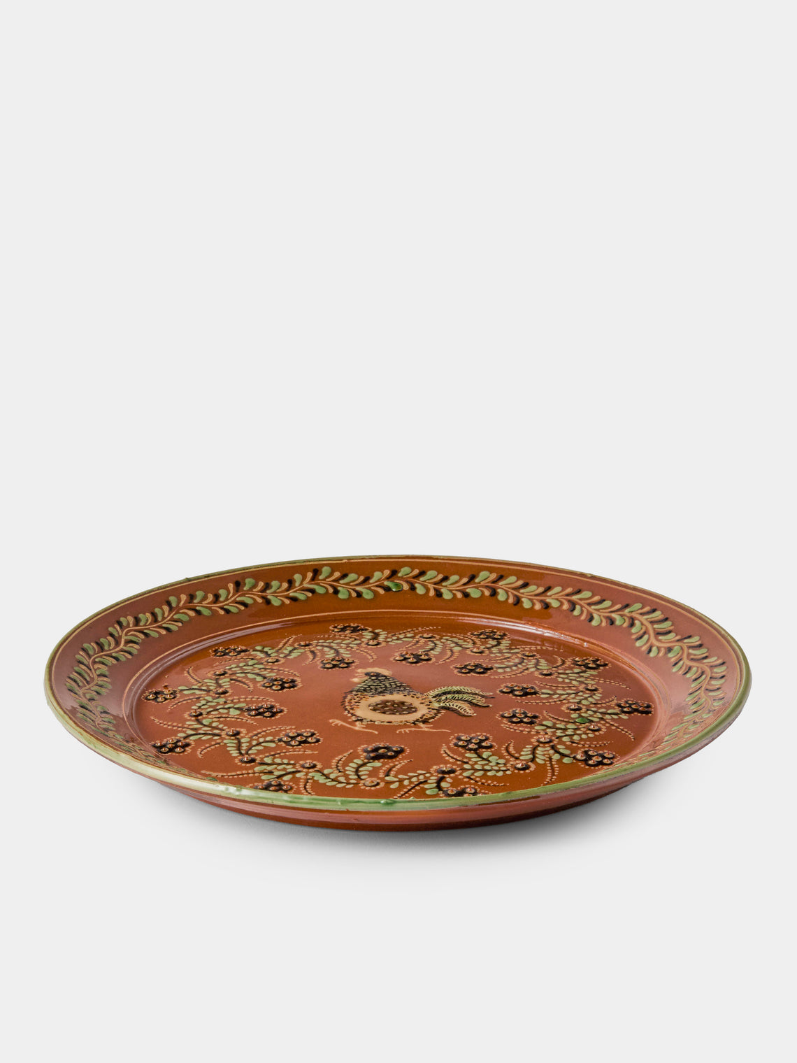 Poterie d’Évires - Chickens Hand-Painted Ceramic Round Platter - Light Brown - ABASK