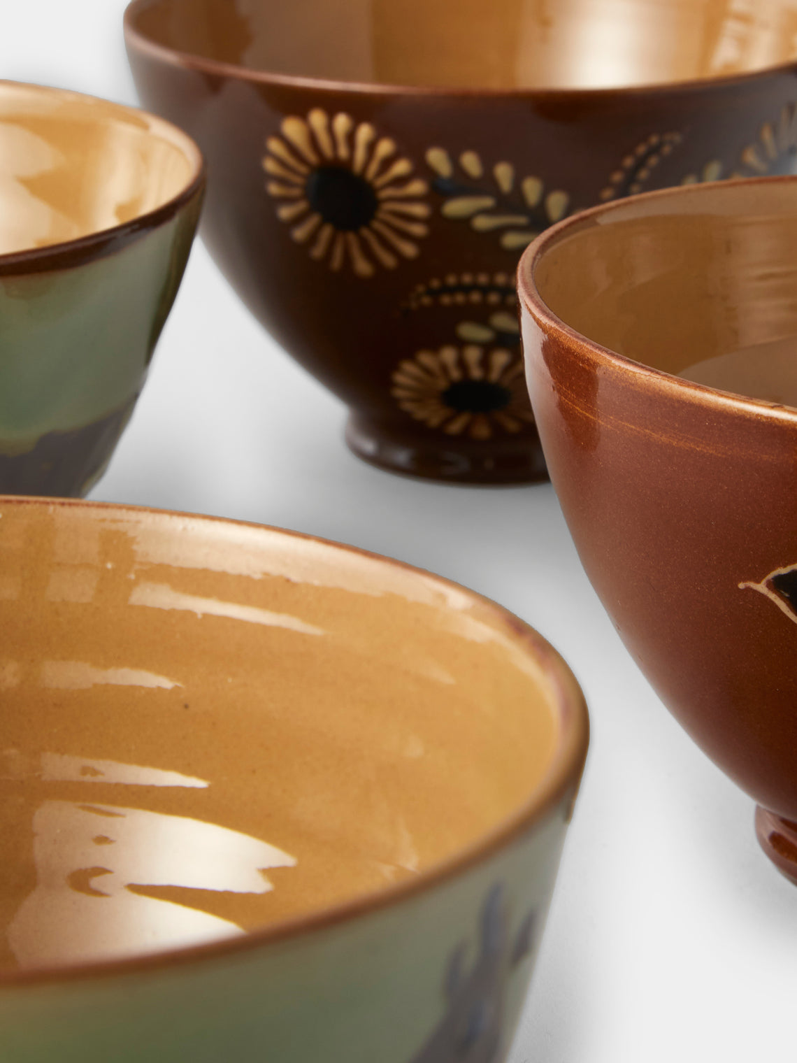 Poterie d’Évires - Flowers and Cows Hand-Painted Ceramic Small Bowls (Set of 4) - Green - ABASK