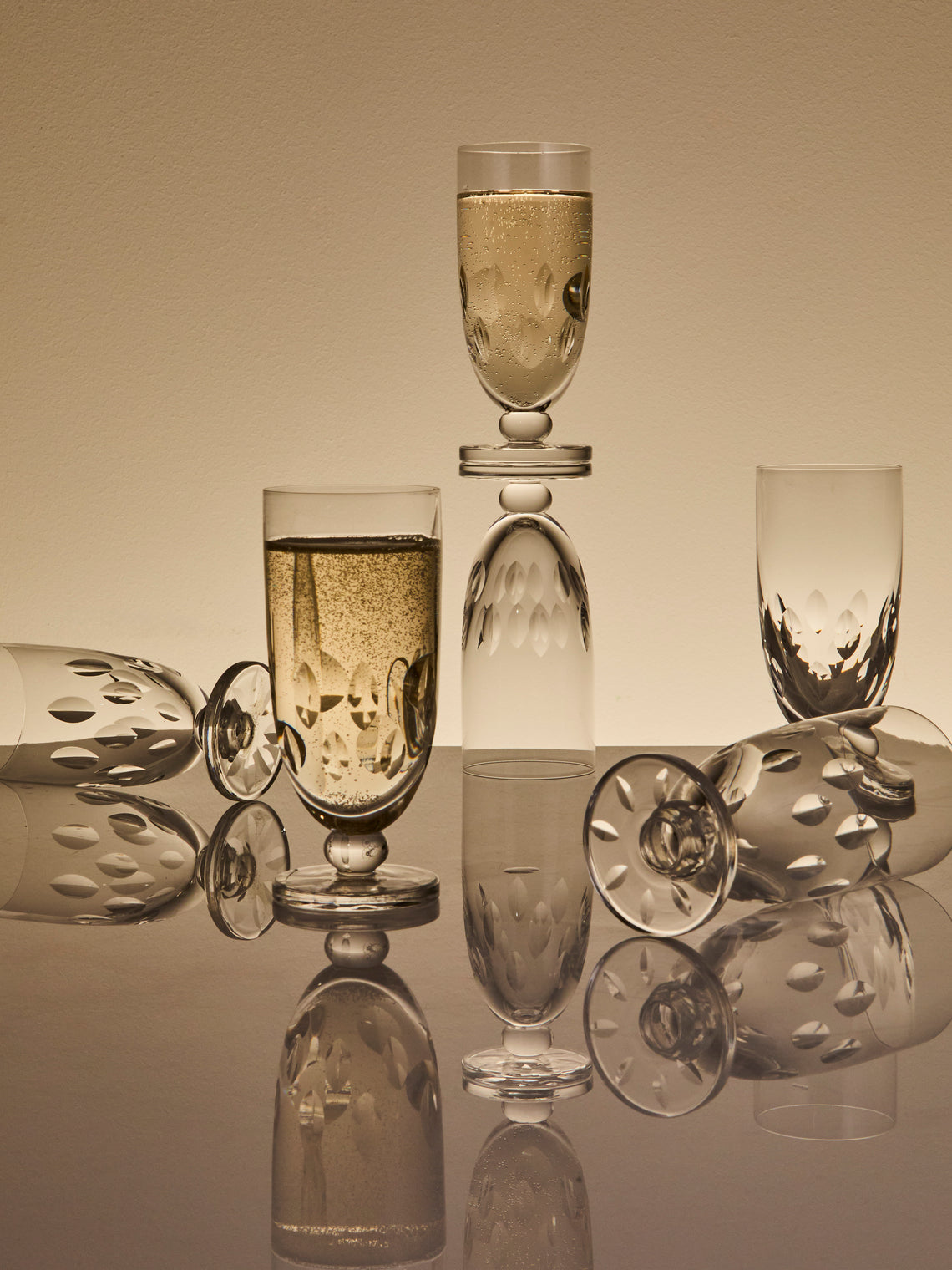 Antique and Vintage - Mid-Century Lalique Bocage Crystal Champagne Flutes (Set of 6) - Clear - ABASK