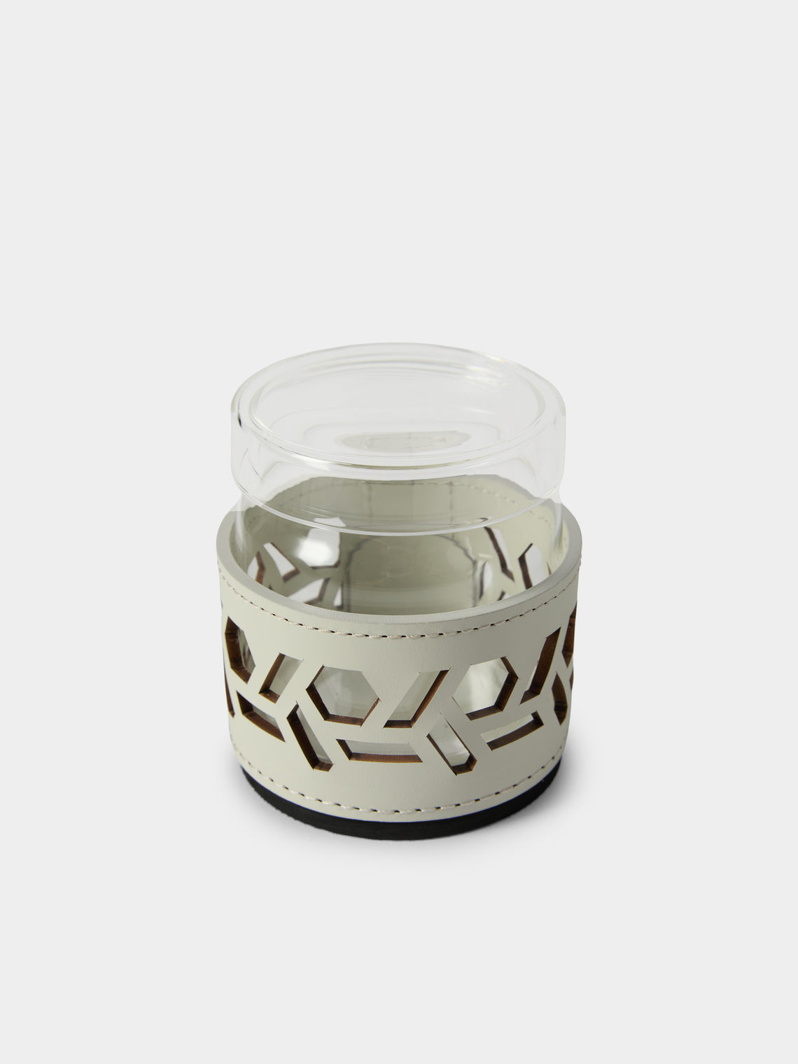 RUDI - Fiordaliso Glass and Leather Sugar Bowl with Spoon - White - ABASK