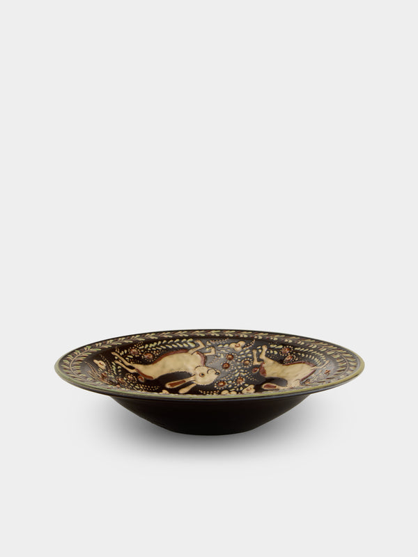 Poterie d’Évires - Rabbits Hand-Painted Ceramic Serving Bowl - Dark brown - ABASK - 