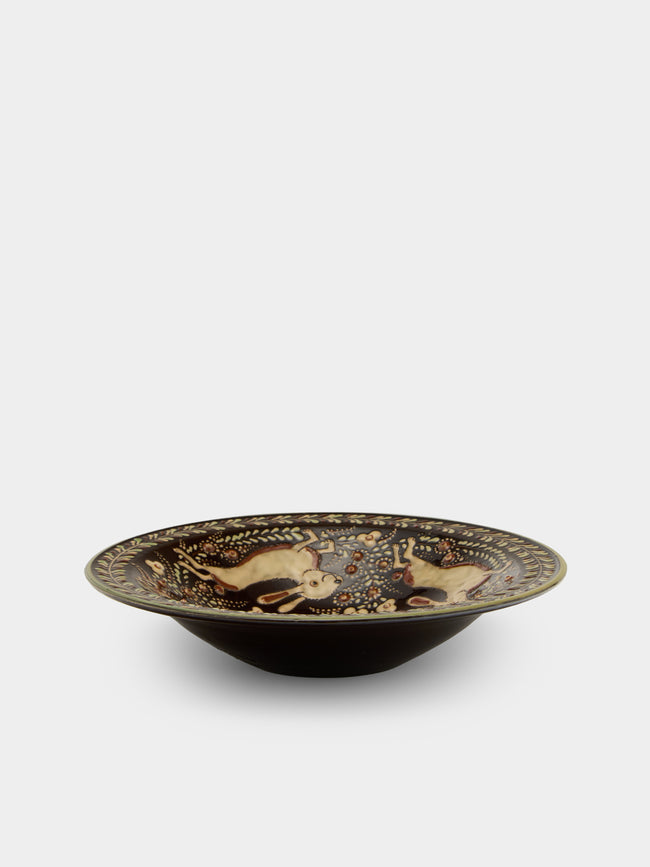 Poterie d’Évires - Rabbits Hand-Painted Ceramic Serving Bowl - Dark brown - ABASK - 
