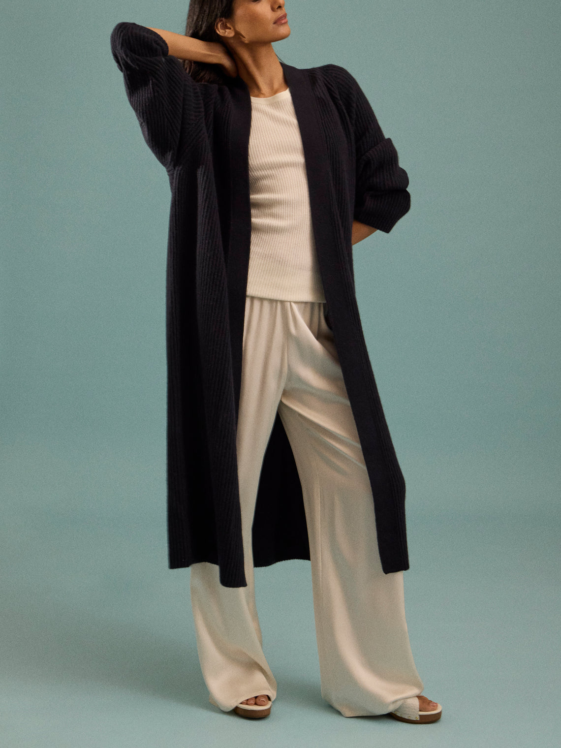 Dusan - Ribbed Wool Long Cardigan | One Size - Navy - ABASK