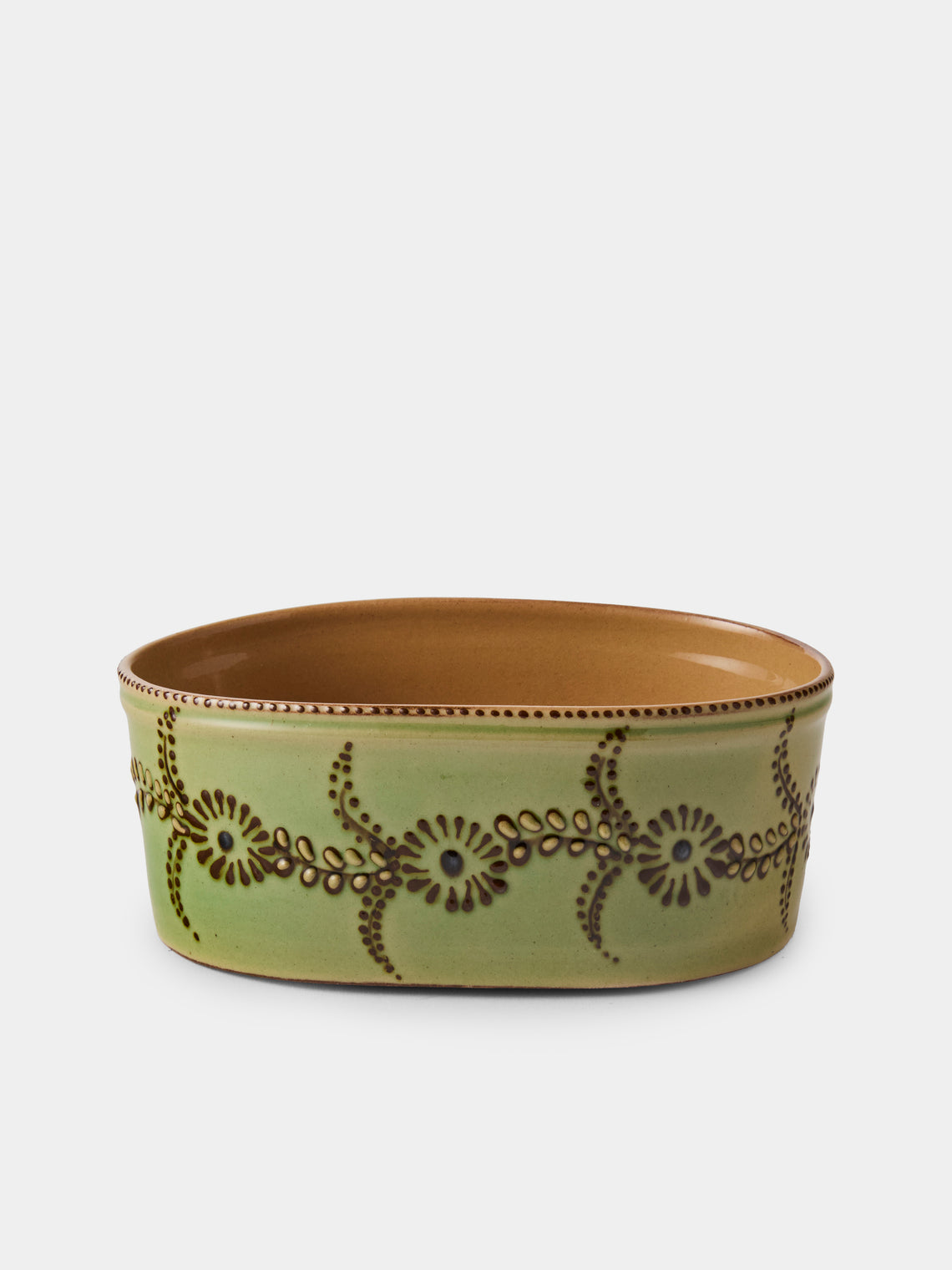 Poterie d’Évires - Flowers Hand-Painted Ceramic Mini Oval Dish - Green - ABASK - 