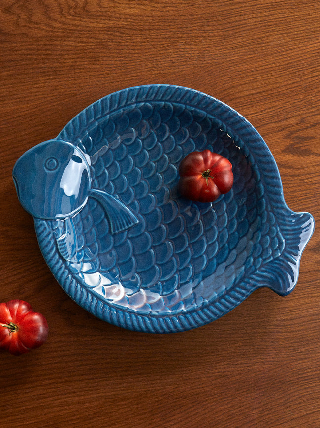 Antique and Vintage - Mid-Century Fish Ceramic Plate - Blue - ABASK