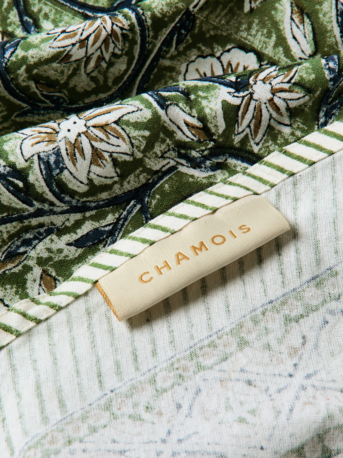 Chamois - Tangier Pomegranate Block-Printed Cotton Round Tablecloth (86.5in/2.2m) - Green - ABASK