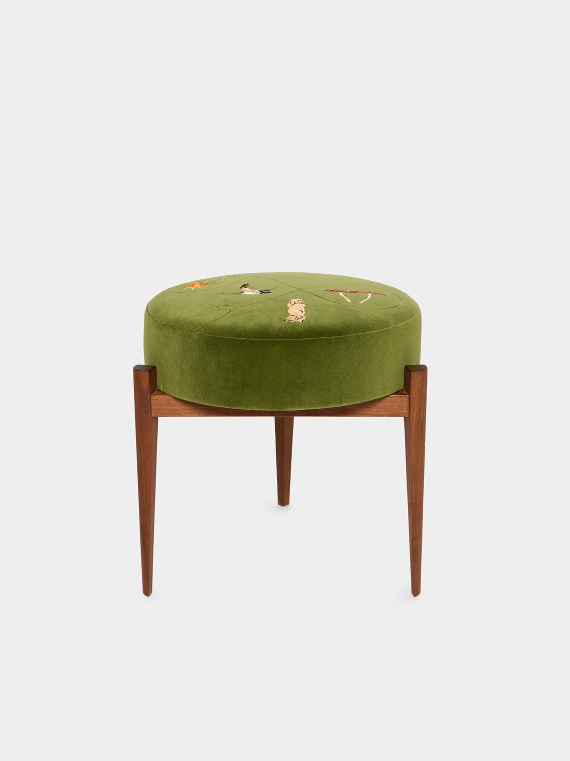 Uncommon Ancestor - Free Me Embroidered Velvet Round Footstool - Green - ABASK - 