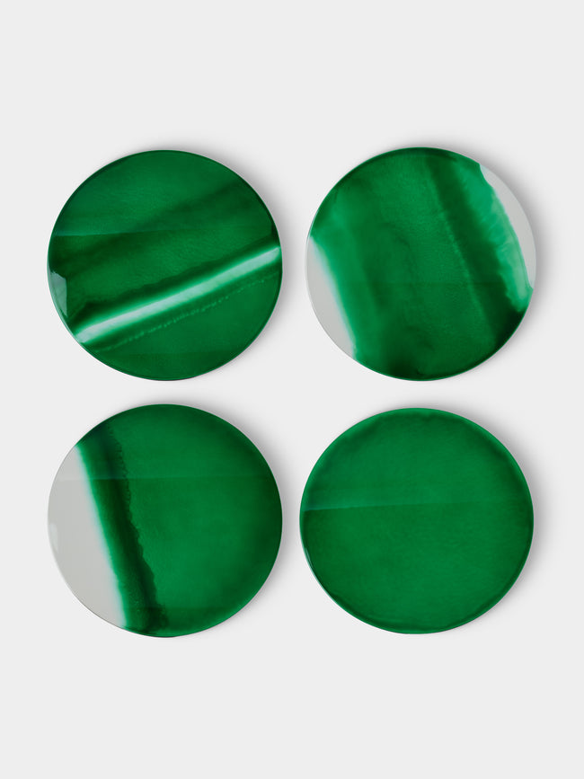 MAAR Design - | Set of 4 | Malachite Hand-Painted Lacquered Placemats - Green - ABASK - 