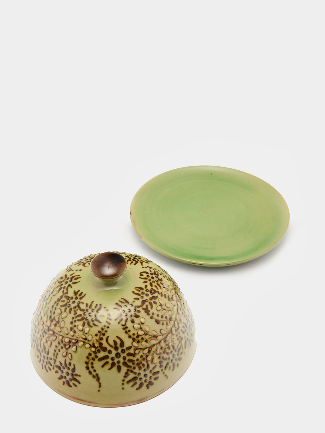 Poterie d’Évires - Flowers Hand-Painted Ceramic Small Lidded Butter Dish - Green - ABASK
