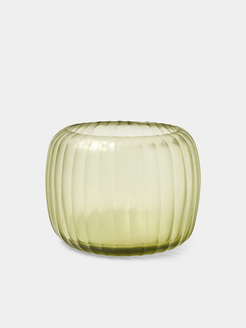 Micheluzzi Glass - Pozzo Verdino Coste Hand-Blown Murano Glass Vase (7in/18cm) - Green - ABASK - 