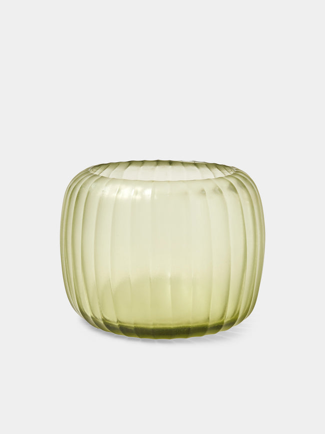 Micheluzzi Glass - Pozzo Verdino Coste Hand-Blown Murano Glass Vase (7in/18cm) - Green - ABASK - 