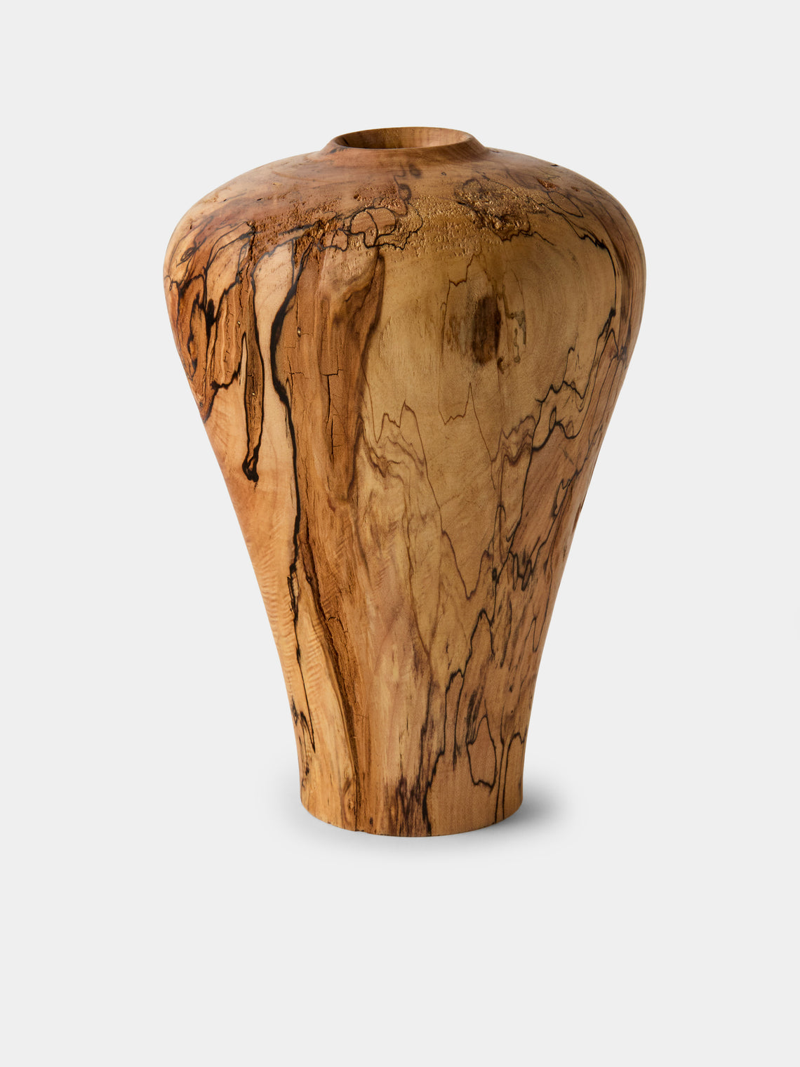 Iida Woodturning - Hand-Turned Oil-Finish Spalted Maple Vase (9in/23.5cm) - Brown - ABASK - 