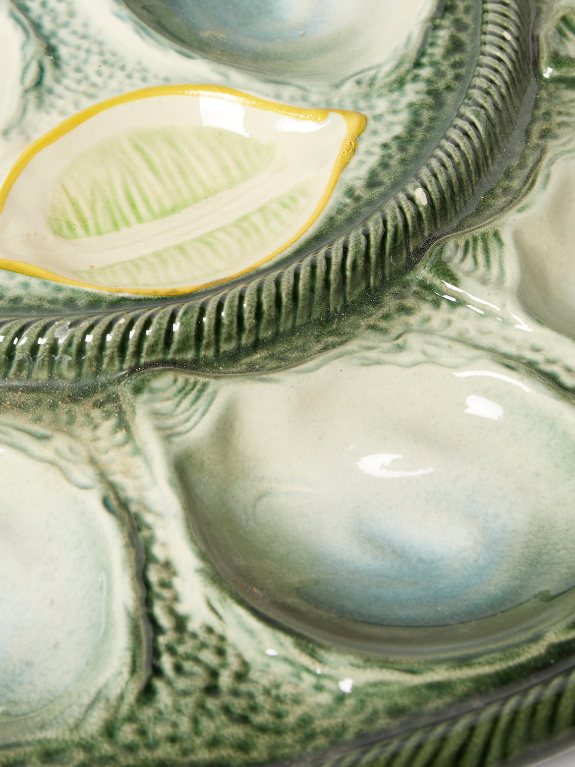 Antique and Vintage - Mid-Century Majolica Ceramic Oyster Plate (14.5in/37.5cm) - Multiple - ABASK