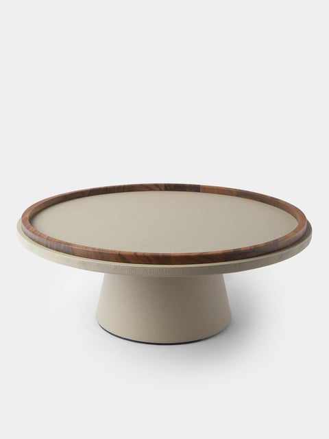 Giobagnara x Poltrona Frau - Walnut and Leather Rotating Raised Tray (19.5in/50cm) - Beige - ABASK - 