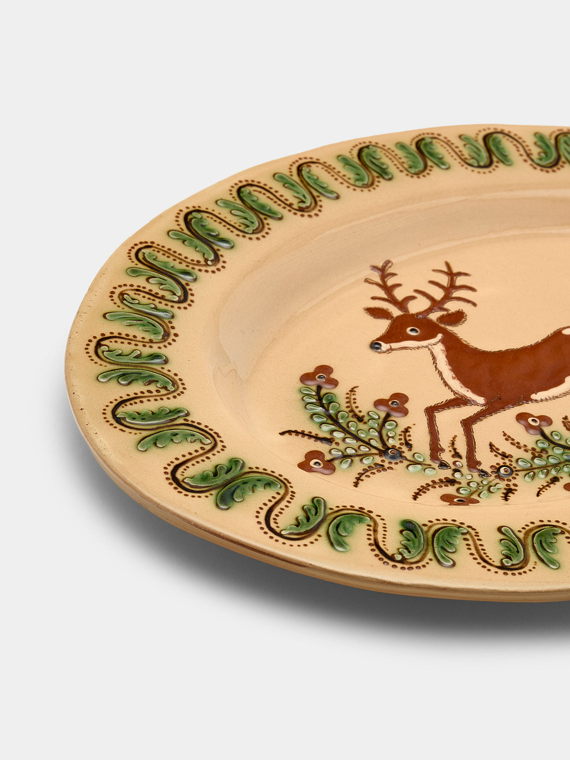 Poterie d’Évires - Deer Hand-Painted Ceramic Oval Platter - Cream - ABASK