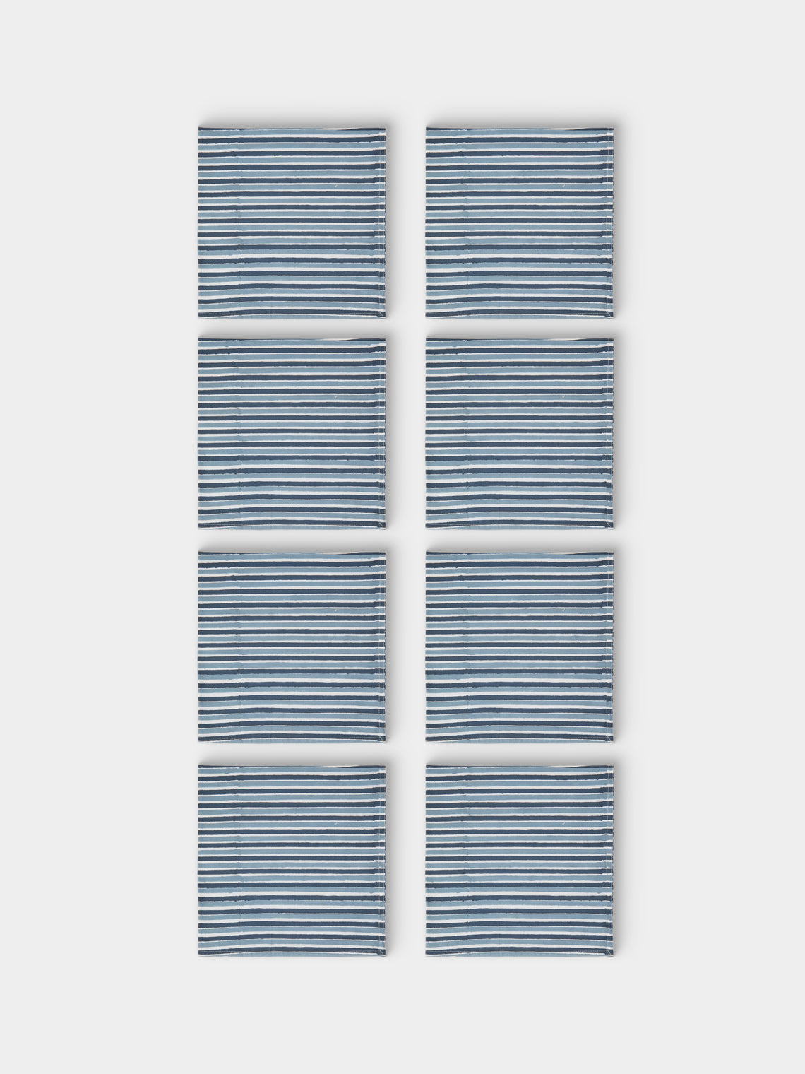 Chamois - | Set of 8 | Stripe Block-Printed Cotton Napkins - Blue - ABASK - 