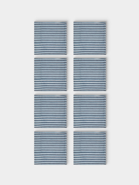 Chamois - | Set of 8 | Stripe Block-Printed Cotton Napkins - Blue - ABASK - 