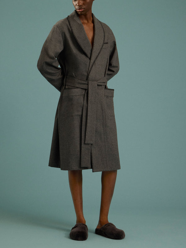 Sebline - Hand-Embroidered Wool Robe | Size: M/L - Gray - ABASK