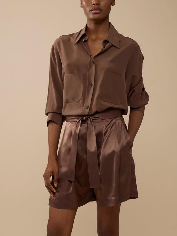 Dusan - Silk Belted Shorts | Size: XS - Brown - ABASK