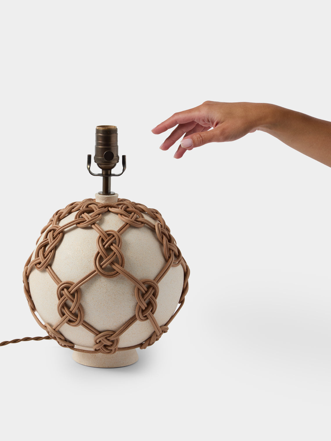 Aimee Betts - Orb Earthenware and Leather Table Lamp - Cream - ABASK