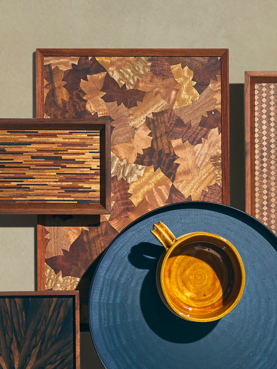 Mori Kougei - Poke Marquetry Wood Tray (14.5in/37.5cm) - Multiple - ABASK