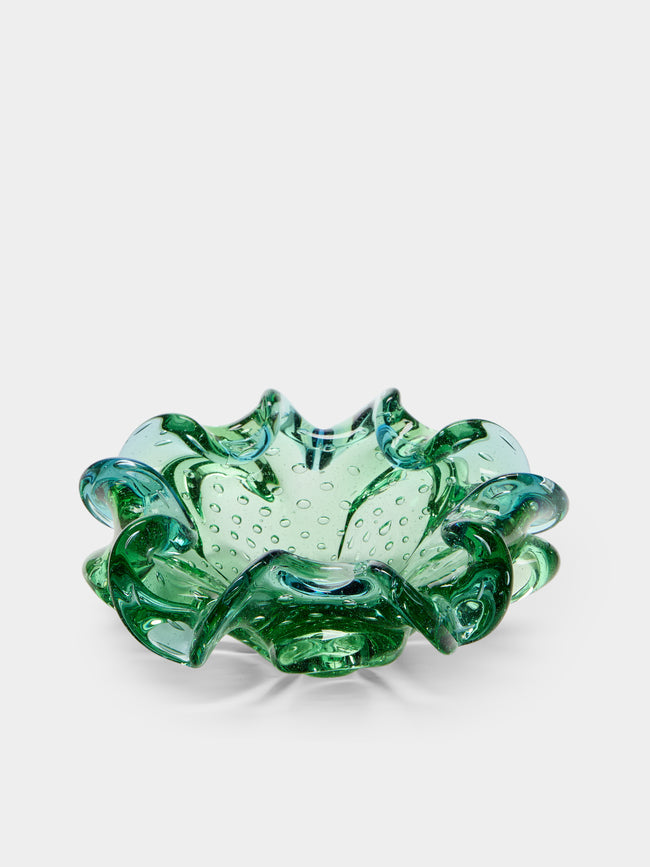 Antique and Vintage - Mid-Century Crystal Ashtray - Green - ABASK - 