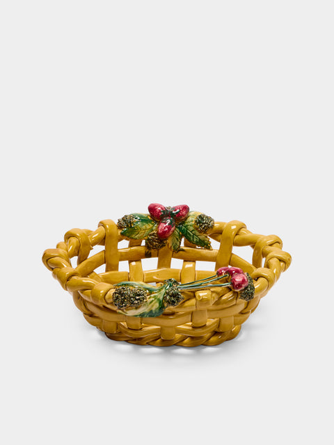 Antique and Vintage - 1960s Vallauris Majolica Ceramic Fruit Bowl - Yellow - ABASK - 