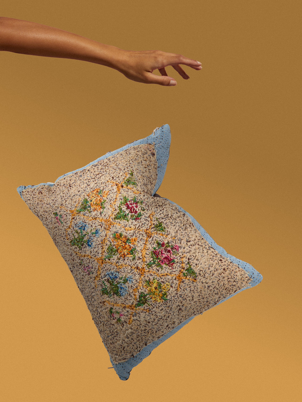 By Walid - 19th-Century Needlepoint Wool and Damask Cushion (21in/54cm) - Multiple - ABASK