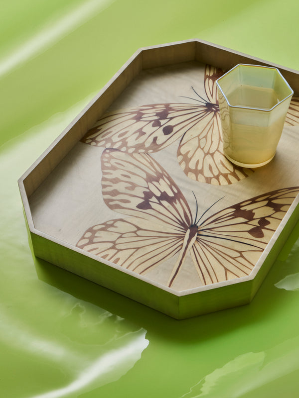 Silvia Furmanovich - Butterflies Marquetry Wood Octagonal Tray - Multiple - ABASK