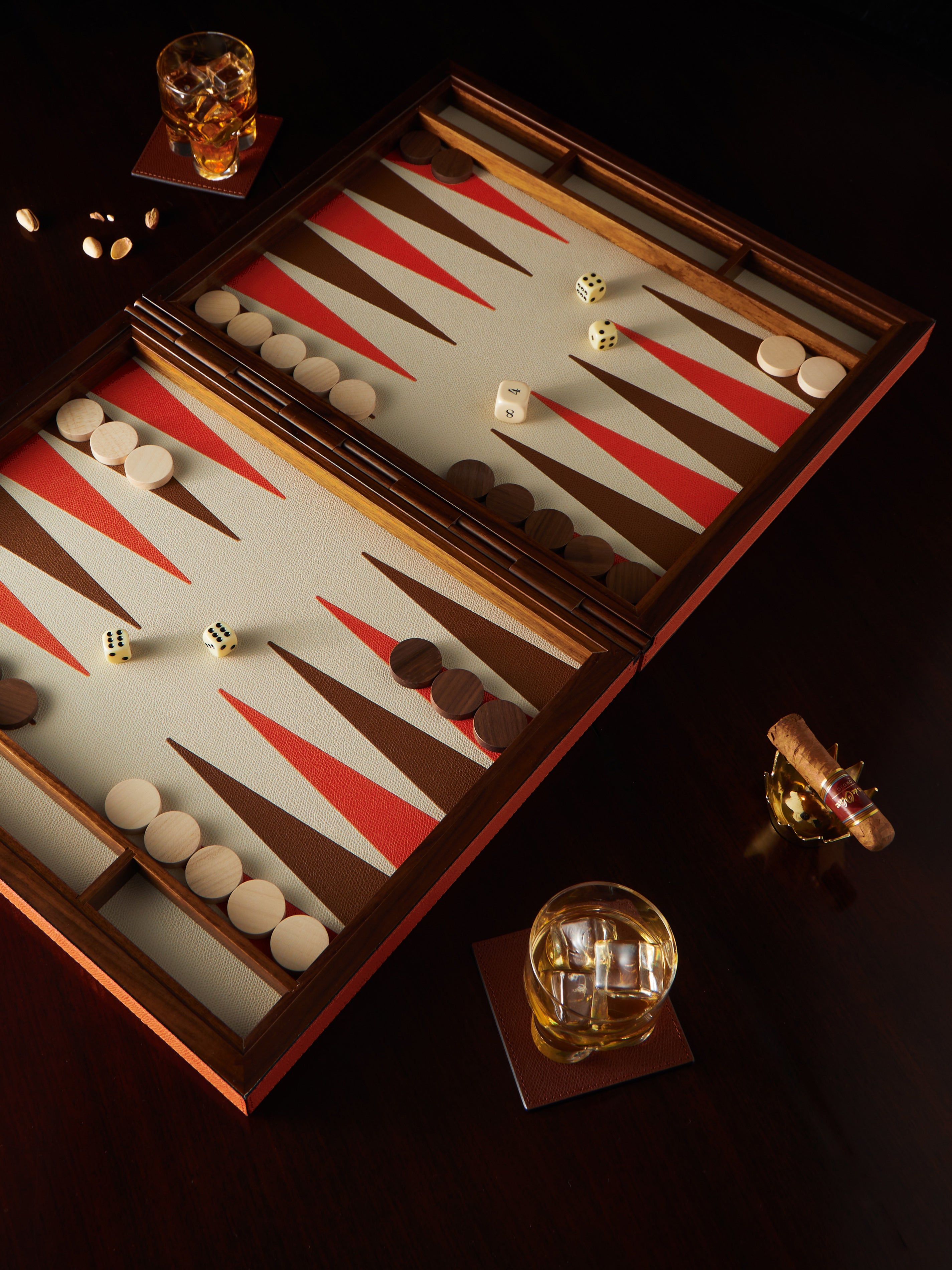 Backgammon Table Set Orange Leather Backgammon Set by Giobagnara | ABASK