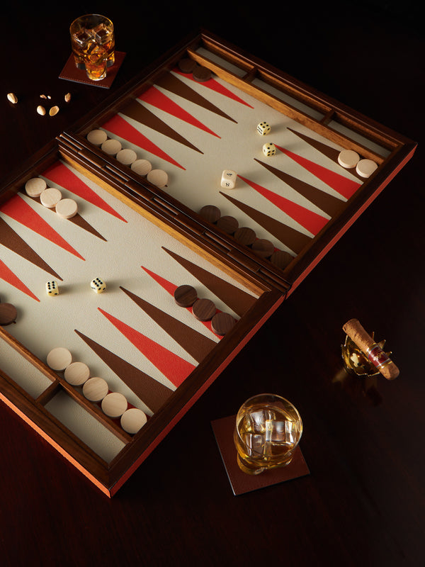Giobagnara - Leather Backgammon Set - Orange - ABASK