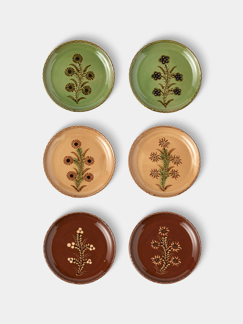 Poterie d’Évires - Flowers Hand-Painted Ceramic Plates – 8in/20cm (Set of 6) - Multiple - ABASK - 