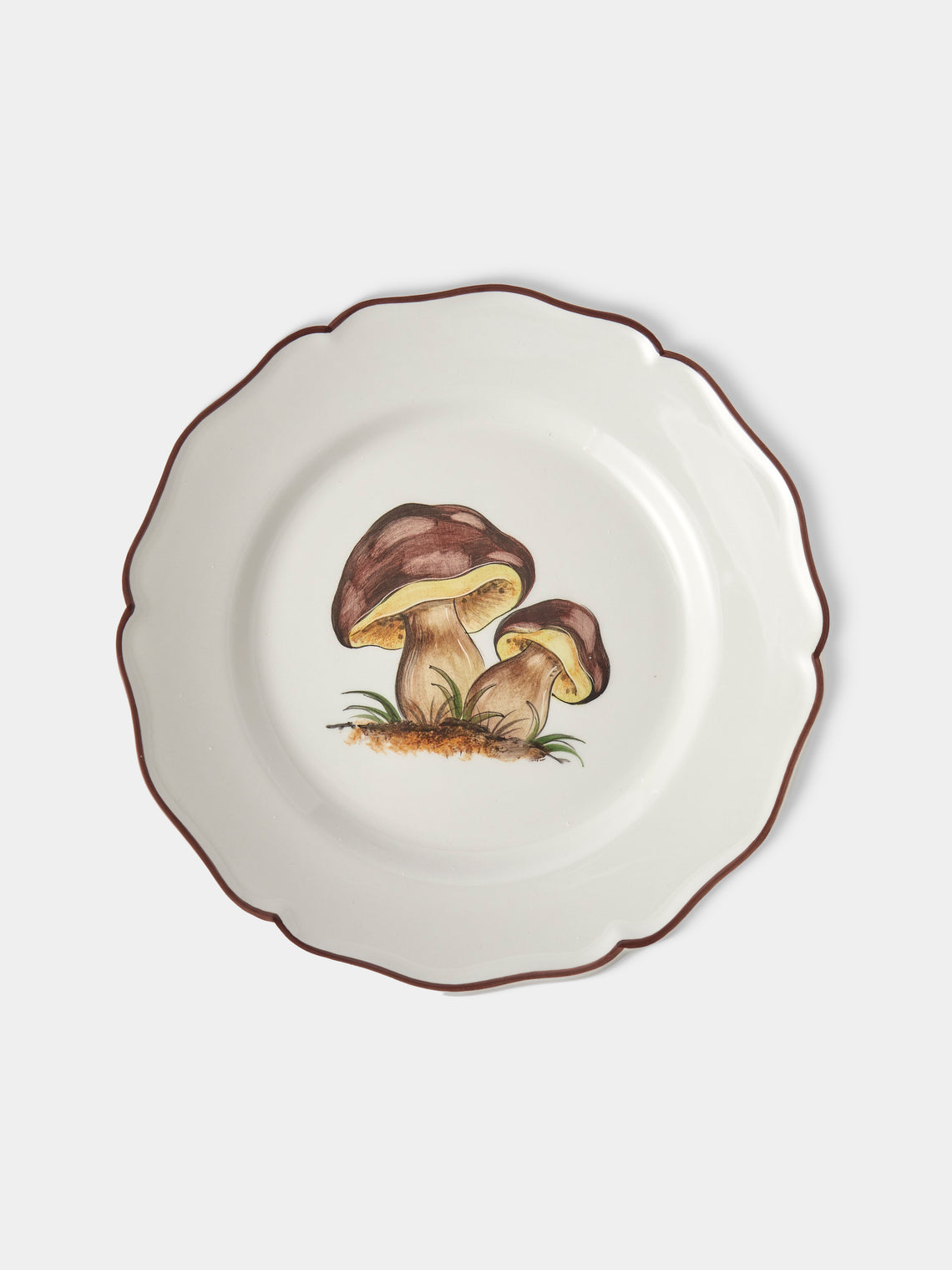 Este Ceramiche - Bristol Mushrooms Hand-Painted Ceramic Dinner Plates – 11in/27.5cm (Set of 6) - White - ABASK