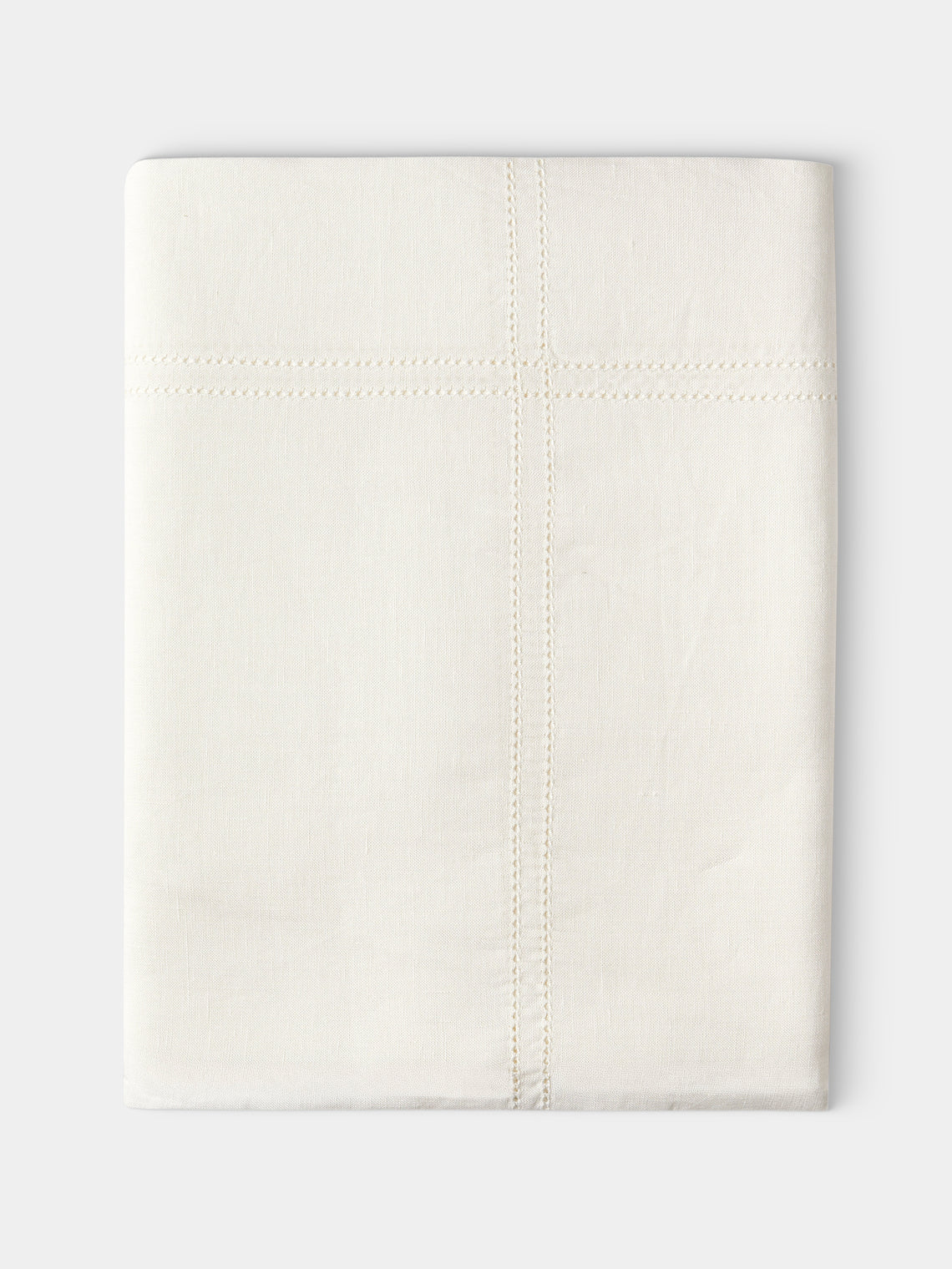 Volga Linen - Double Hem-Stitch Linen Check Rectangular Tablecloth (110in/2.8m) - Ivory - ABASK - 