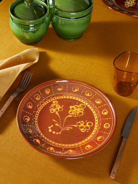 Poterie de Cliousclat - Hand-Painted Slipware Dinner Plates – 10in/25.5cm (Set of 4) - Brown - ABASK