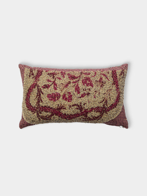 By Walid - 18th-Century Needlepoint Wool and Damask Cushion (21.5in/55cm) - Red - ABASK - 