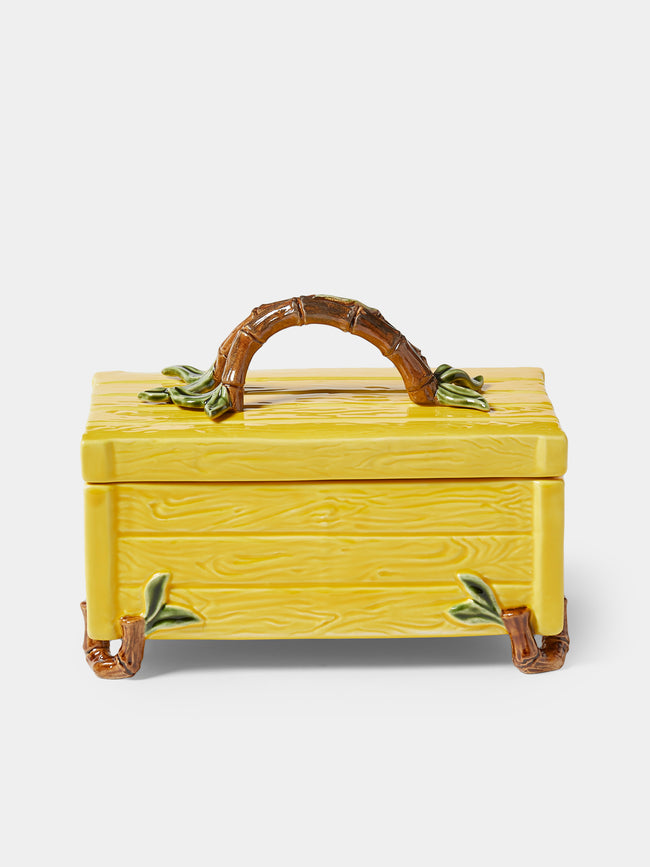 Verdolini - Bamboo Hand-Painted Majolica Ceramic Box - Yellow - ABASK - 