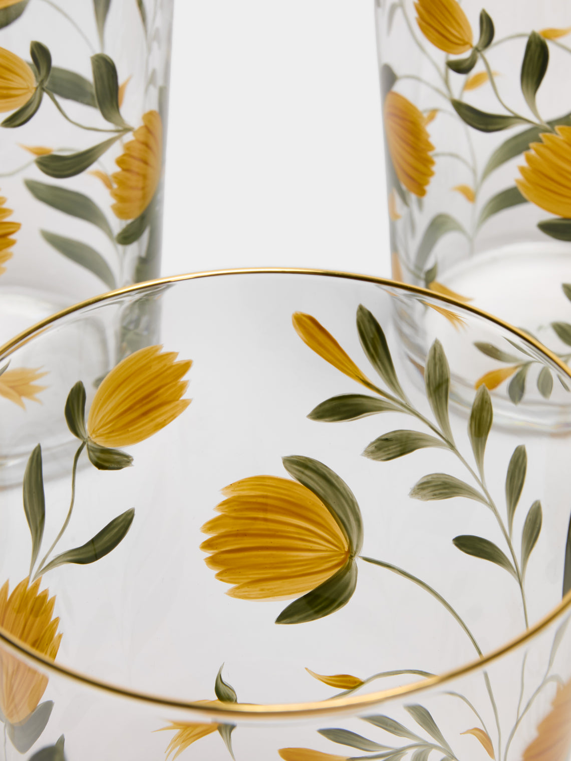 Los Vasos de Agua Clara - Jaipur Hand-Painted Crystal Highballs (Set of 6) - Yellow - ABASK