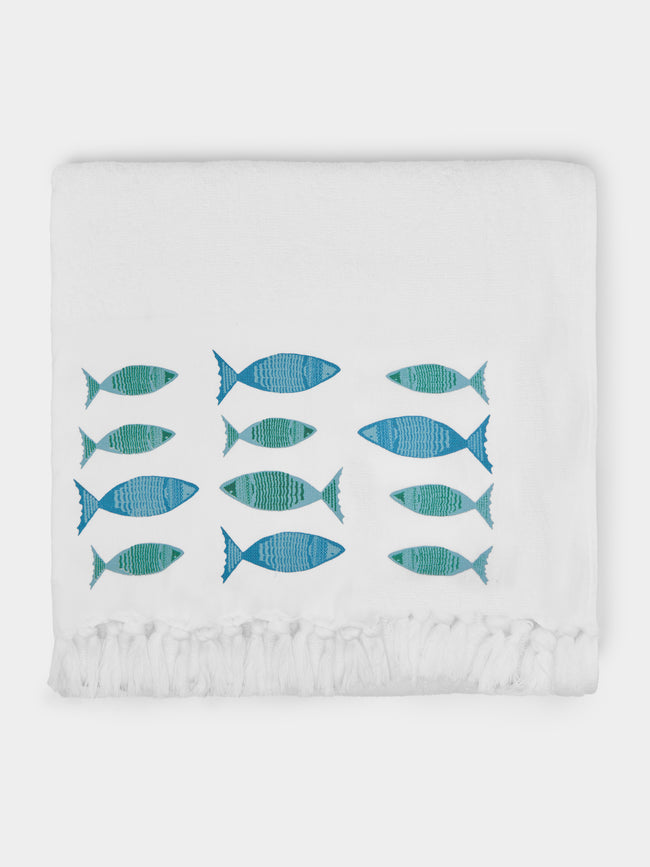 Malaika - Small Fish Hand-Printed Cotton Beach Towels (Set of 2) -  - ABASK - 
