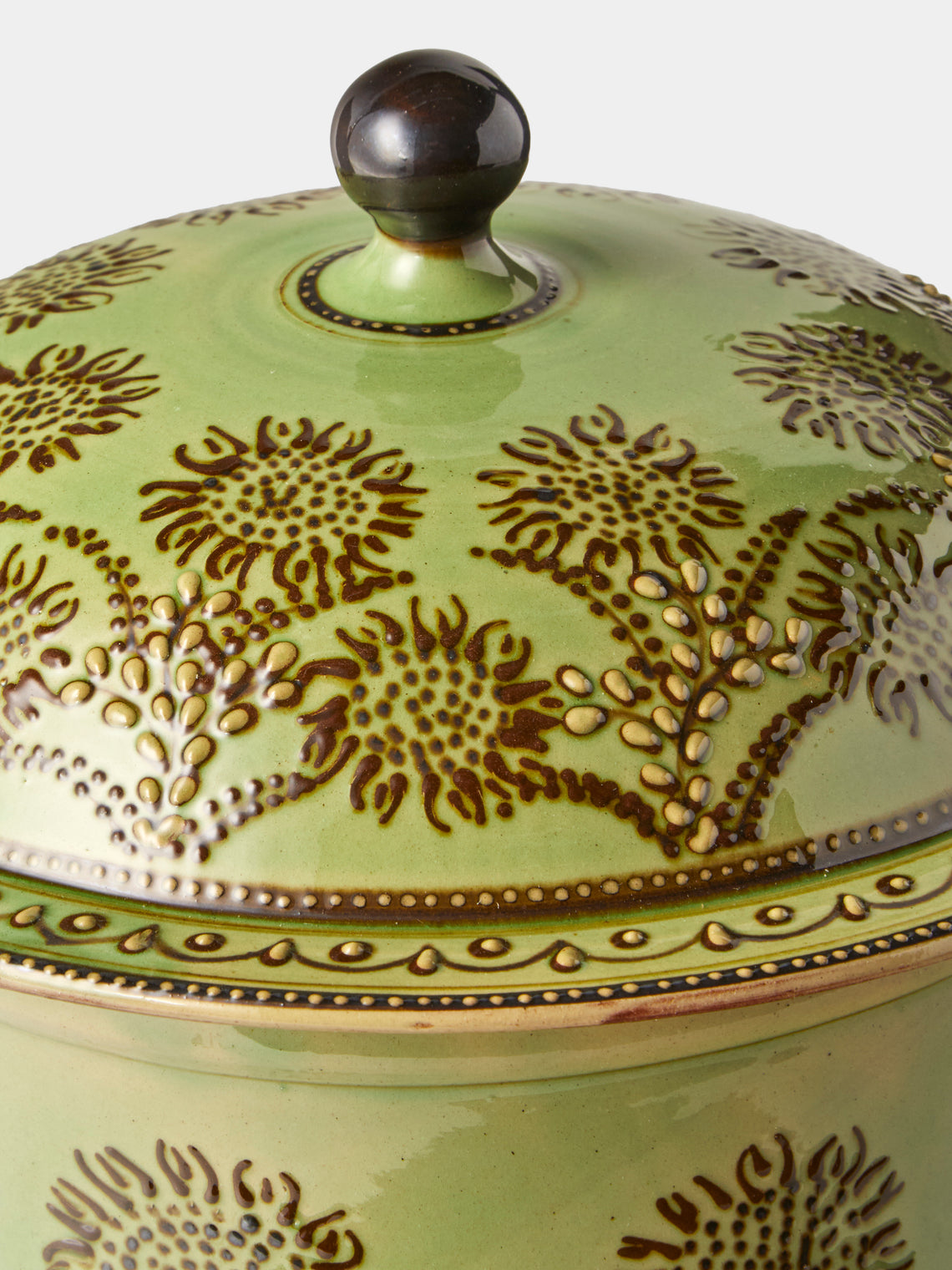Poterie d’Évires - Flowers Hand-Painted Ceramic Curved Lidded Pot - Green - ABASK