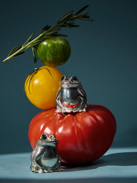Au Bain Marie - | Set of 2 | Frog Pewter Salt and Pepper Shakers - Silver - ABASK