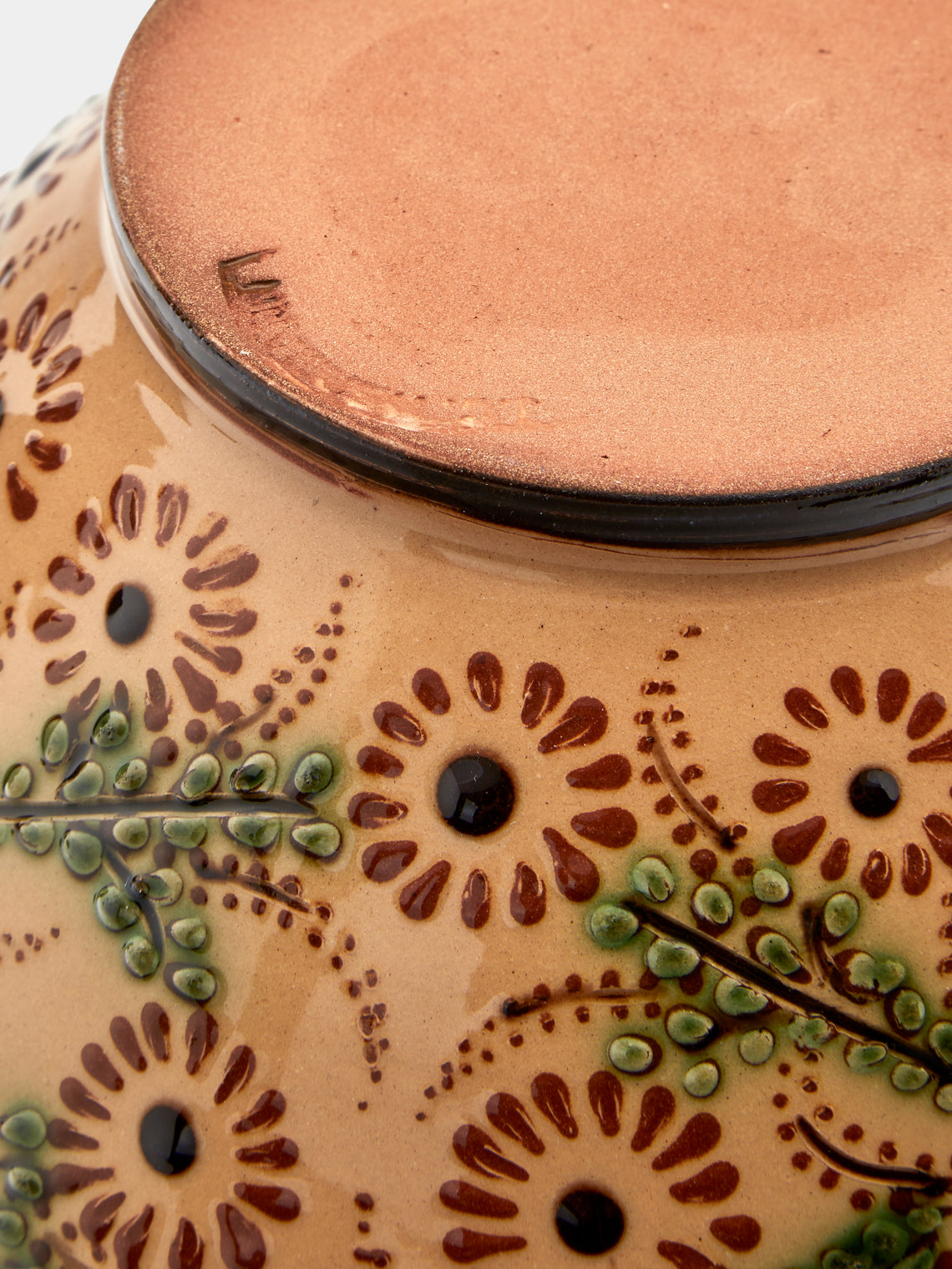 Poterie d’Évires - Flowers Hand-Painted Ceramic Large Serving Bowl - Cream - ABASK