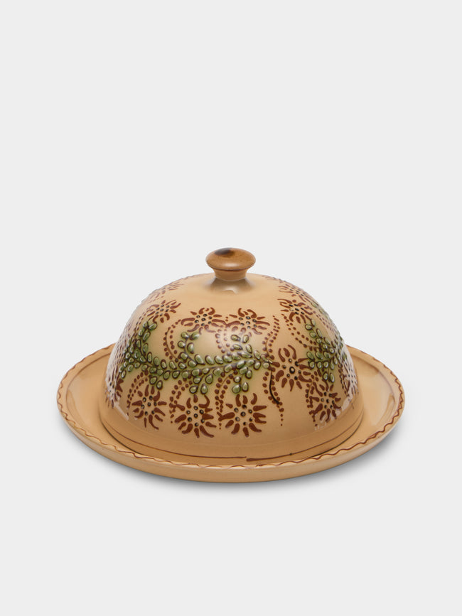 Poterie d’Évires - Flowers Hand-Painted Ceramic Large Lidded Butter Dish - Cream - ABASK - 