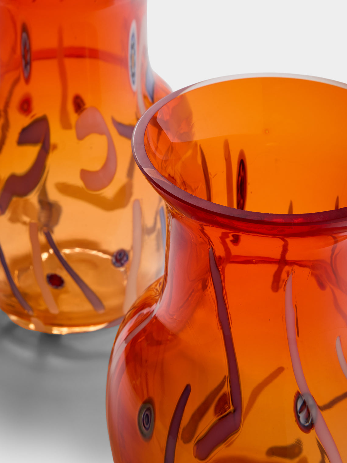 Antique and Vintage - 1960s Murano Glass Vases – 11in/28cm (Set of 2) - Orange - ABASK