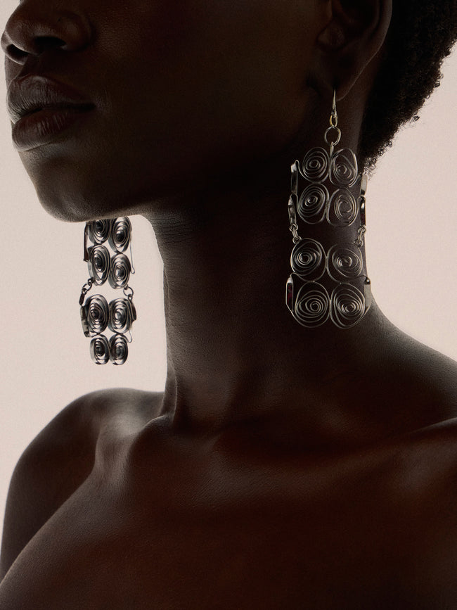 Mahnaz Collection - Vintage 1968 Liisa Vitali Sterling Silver Hook Earrings - Silver - ABASK