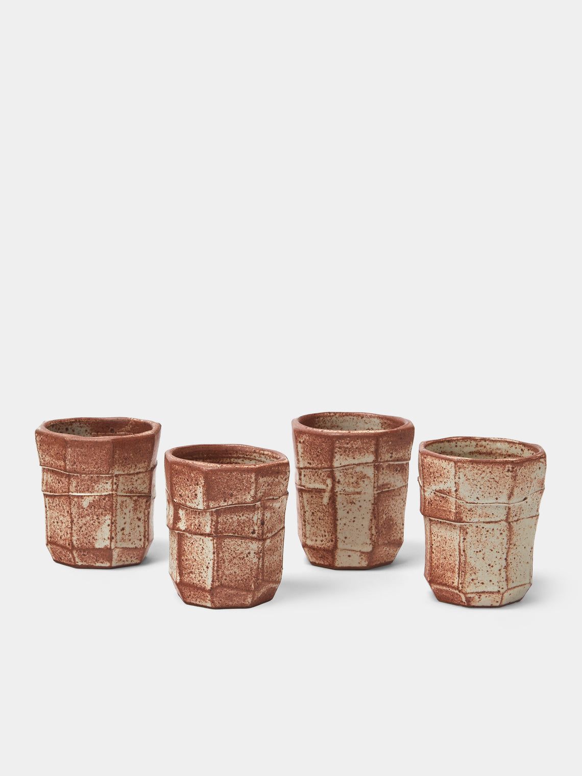 Adam Ross - Hand-Thrown Ceramic Faceted Espresso Cups (Set of 4) - Beige - ABASK