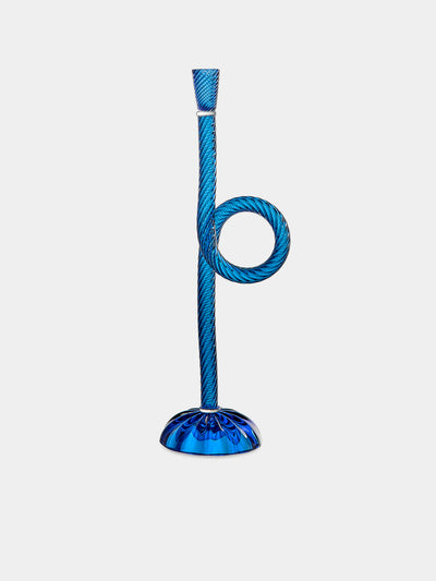 Aina Kari - Venetian Knot Hand-Blown Murano Glass Candlestick Holder - Blue - ABASK - 